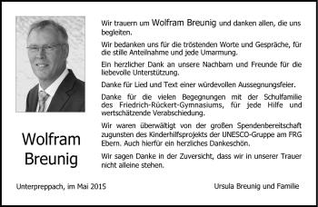 Traueranzeige von Wolfram Breunig von Neue Presse Coburg