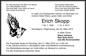 Traueranzeige von Erich Skopp von Frankenpost