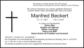 Traueranzeige von Manfred Beckert von Neue Presse Coburg