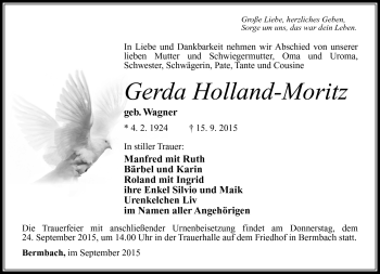 Traueranzeige von Gerda Holland-Moritz von Südthüringer Presse