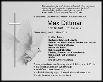 Traueranzeige von Max Dittmar von Frankenpost