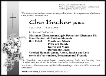 Traueranzeige von Else Becker von Südthüringer Presse