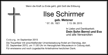 Traueranzeige von Ilse Schirmer von Neue Presse Coburg