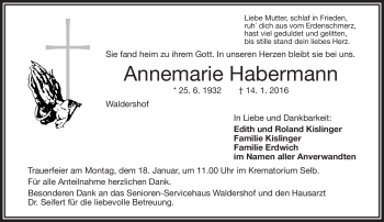 Traueranzeige von Annemarie Habermann von Frankenpost