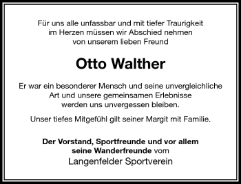 Traueranzeige von Otto Walther von Südthüringer Presse