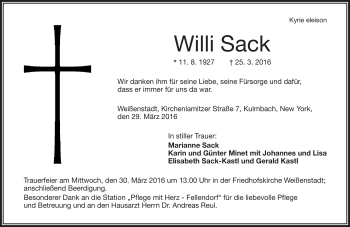 Traueranzeige von Willi Sack von Frankenpost