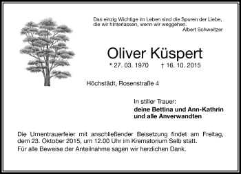 Traueranzeige von Oliver Küspert von Frankenpost