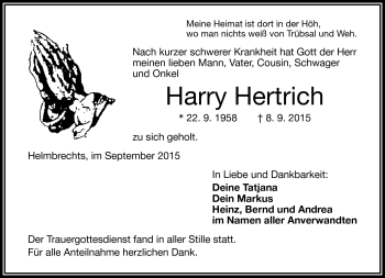 Traueranzeige von Harry Hertrich von Frankenpost