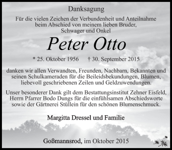 Traueranzeige von Peter Otto von Südthüringer Presse