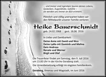 Traueranzeige von Heike Bauerschmidt von Südthüringer Presse
