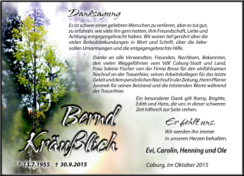 Traueranzeige von Bernd Kräußlich von Neue Presse Coburg
