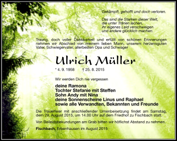 Traueranzeige von Ulrich Müller von Südthüringer Presse