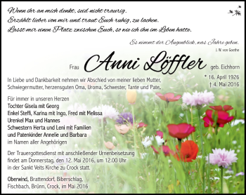 Traueranzeige von Anni Löffler von Südthüringer Presse
