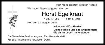 Traueranzeige von Horst Egelkraut von Frankenpost