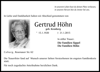 Traueranzeige von Gertrud Höhn von Neue Presse Coburg