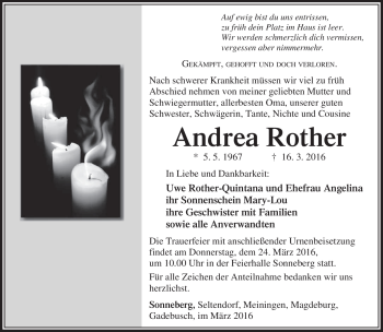 Traueranzeige von Andrea Rother von Südthüringer Presse