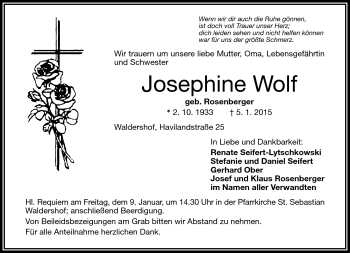 Traueranzeige von Josephine Wolf von Frankenpost