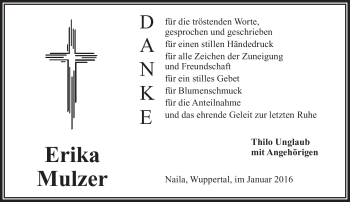 Traueranzeige von Erika Mulzer von Frankenpost