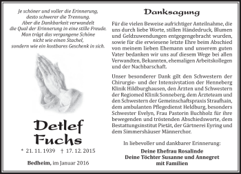 Traueranzeige von Detlef Fuchs von Südthüringer Presse