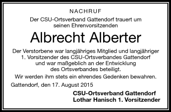 Traueranzeige von Albrecht Alberter von Frankenpost