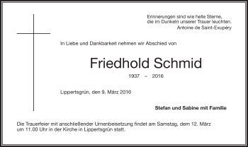 Traueranzeige von Friedhold Schmid von Frankenpost