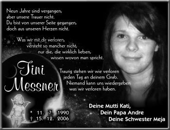 Traueranzeige von Tini Messner von Südthüringer Presse