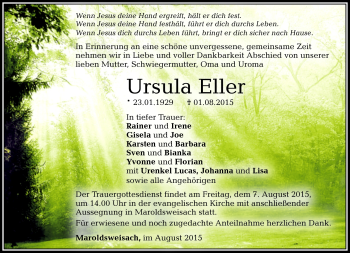 Traueranzeige von Ursula Eller von Neue Presse Coburg