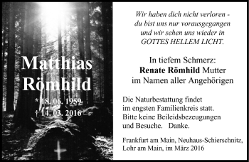 Traueranzeige von Matthias Römhild von Südthüringer Presse
