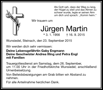 Traueranzeige von Jürgen Martin von Frankenpost
