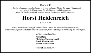 Traueranzeige von Horst Heidenreich von Südthüringer Presse