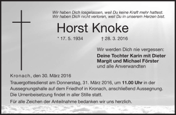 Traueranzeige von Horst Knoke von Neue Presse Coburg