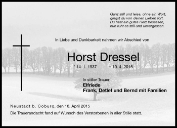 Traueranzeige von Horst Dressel von Neue Presse Coburg