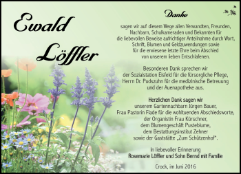 Traueranzeige von Ewald Löffler von Südthüringer Presse