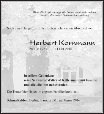 Traueranzeige von Herbert Kornmann von Südthüringer Presse