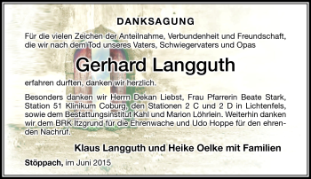 Traueranzeige von Gerhard Langguth von Neue Presse Coburg