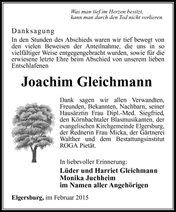 Traueranzeige von Joachim Gleichmann von Südthüringer Presse