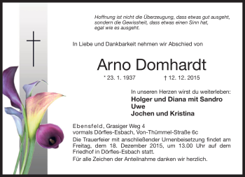 Traueranzeige von Arno Domhardt von Neue Presse Coburg
