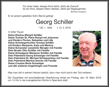 Traueranzeige von Georg Schiller von Frankenpost