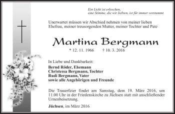 Traueranzeige von Martina Bergmann von Südthüringer Presse