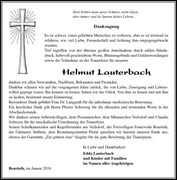 Traueranzeige von Helmut Lauterbach von Südthüringer Presse