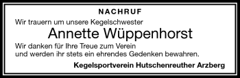 Traueranzeige von Annette Wüppenhorst von Frankenpost
