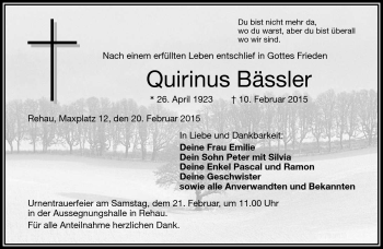 Traueranzeige von Qurinus Bässle von Frankenpost