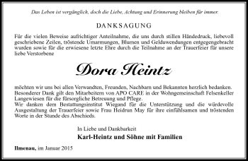 Traueranzeige von Dora Heintz von Südthüringer Presse