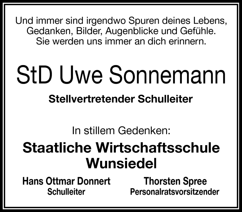  Traueranzeige für Uwe Sonnemann vom 17.04.2015 aus Frankenpost