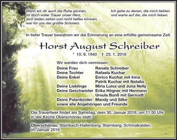 Traueranzeige von Horst Schreiber von Südthüringer Presse