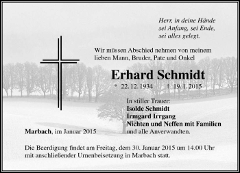 Traueranzeige von Erhard Schmidt von Neue Presse Coburg