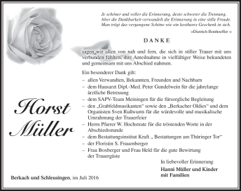 Traueranzeige von Horst Müller von Südthüringer Presse