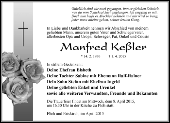 Traueranzeige von Manfred Keßler von Südthüringer Presse