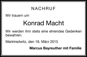 Traueranzeige von Konrad Macht von Frankenpost