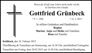 Traueranzeige von Gottfried Grünbeck von Neue Presse Coburg